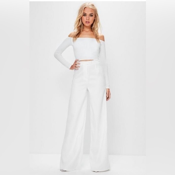 Missguided Tall White Crepe Wide Leg Trousers, White Women's pants - Picture 1 of 8